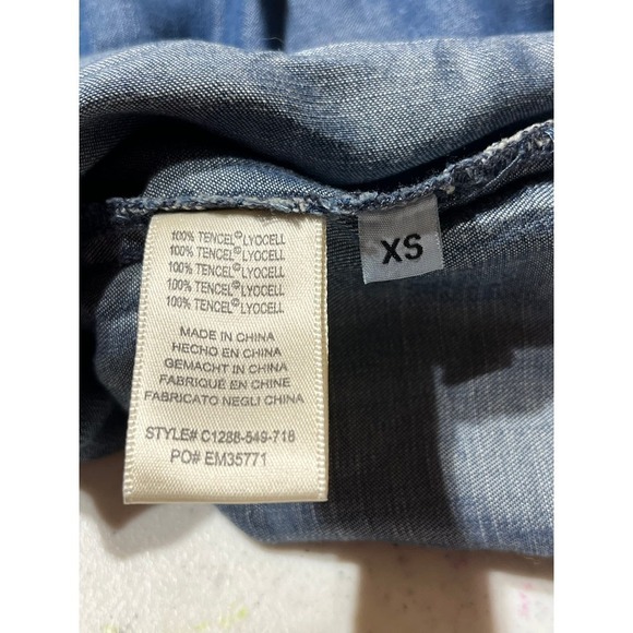 Anthropologie Cloth & Stone Women’s Classic Denim Shirt Dress Fringe Hem XS soft - Picture 8 of 8